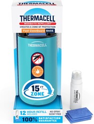 Thermacell Fuel-ZoneGuard Base Fuel Powered Mosquito Repeller; 15-Foot Zone of Scientifically Proven Outdoor Protection; Patio Shield; 12-Hr Refill; DEET-Free; Bug Spray Alternative; Glacial Blue