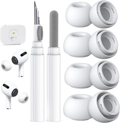 4 Pairs Replacement Ear Tips for AirPods Pro 2nd/1st with Cleaner kit,Noise Reduction Holewith & Built-in dust Guard Screen,4 Size XS/S/M/L (for AirPods Pro 2nd/1st -4Pairs White)