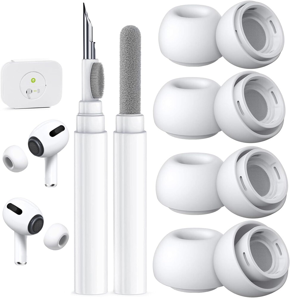 4 Pairs Replacement Ear Tips for AirPods Pro 2nd/1st with Cleaner kit,Noise Reduction Holewith & Built-in dust Guard Screen,4 Size XS/S/M/L (for AirPods Pro 2nd/1st -4Pairs White)