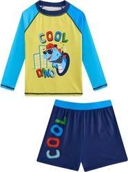 Boys Rash Guard Swimsuits 2 Piece Swim Set Long Sleeve Bathing Suit with Swim Trunks 4-12Y