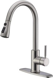 WEWE Single Handle High Arc Brushed Nickel Pull Out Kitchen Faucet,Single Level Stainless Steel Kitchen Sink Faucets with Pull Down Sprayer,Suitable for Laundry Rv Bar