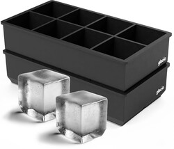 Ice Cube Molds – 2-Pack Silicone Trays for 8 Large Square Cubes – Slow-Melt Ice for Whiskey, Cocktails, Coffee & More (Black)