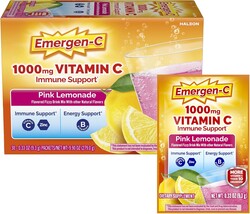 Emergen-C 1000mg Vitamin C Immune Support Powder Pink Lemonade 30CT includes Zinc, Manganese, 7 B Vitamins and Electrolytes for Back to School Essentials