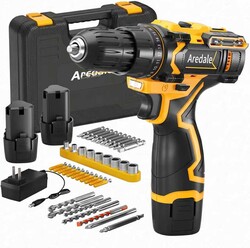 Cordless Drill Set, 12V Power Drill Driver with 2 Battery and Charger, 3/8" Keyless Chuck, 2 Variable Speed, 25+1 Torque Setting with LED for Home DIY