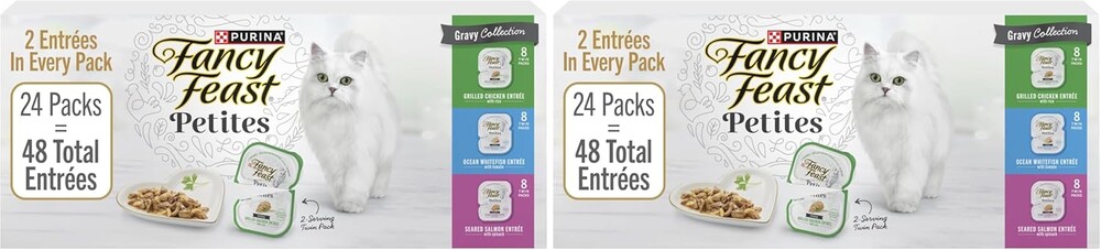 Fancy Feast Purina Gourmet Wet Cat Food Variety Package,Petites Gravy Collection,Break-Apart tubs,96 Servings - 2.8 oz. Tubs,(Pack of 48)
