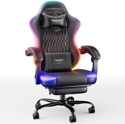 Ergonomic Gaming Chair, RGB LED Lights Computer Chairs with Retractable Footrest, 400 lbs Lumbar Support Linked Armrests Gamer Chair High Back Heavy Duty Video Game Chairs (Black Red)