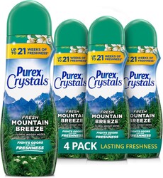 Purex Crystals In-Wash Scent Booster, Fresh Mountain Breeze, 21 oz (Pack of 4), Long-Lasting Freshness & Odor Elimination Technology