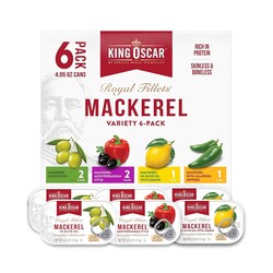 King Oscar Skinless & Boneless Mackerel Variety Pack, 4.05-Ounce Cans (Pack of 6), Skinless & Boneless, Wild Caught Canned Mackerel