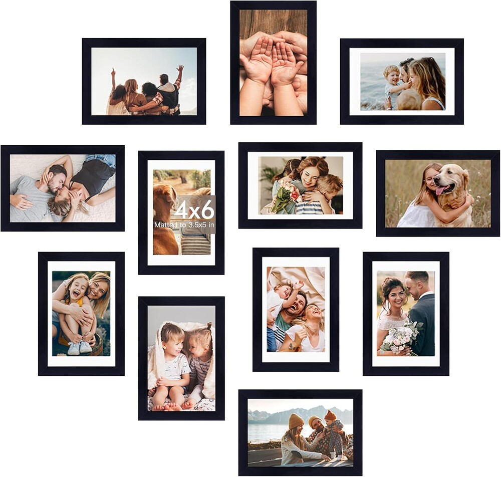 Fixwal 4x6 Picture Frame Set of 12 with Shatter Resistant Plexiglass, Classic Thin Border Black Photo Frames for Home Office Decor Wall Display