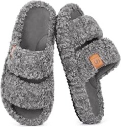 EverFoams Womens Fuzzy Open-toe Slippers Soft Comfy Memory Foam Indoor House Shoes