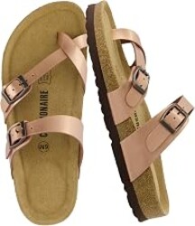CUSHIONAIRE Luna Sandals for Women, Cork Footbed Womens Sandals for Summer Comfort with Adjustable Straps, Wide Width Available