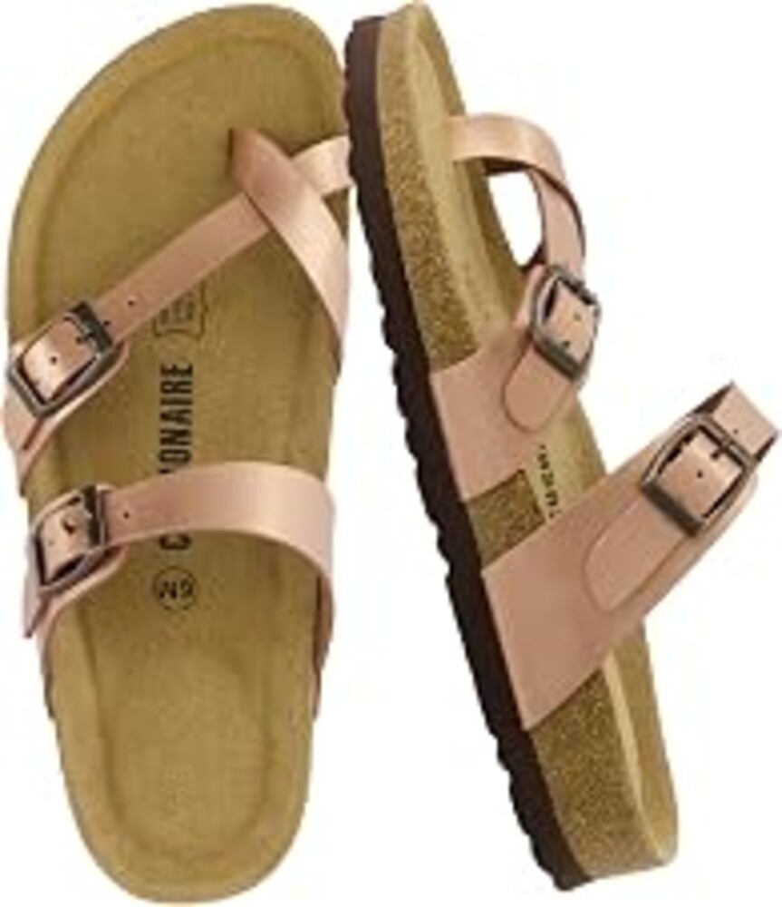 CUSHIONAIRE Luna Sandals for Women, Cork Footbed Womens Sandals for Summer Comfort with Adjustable Straps, Wide Width Available