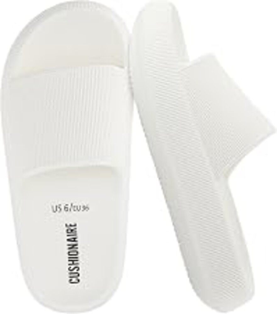 CUSHIONAIRE Feather EVA Slides for Women – Comfortable Slip On Womens Slippers, Indoor Outdoor Shower Shoes, Beach Essential Cloud Slides
