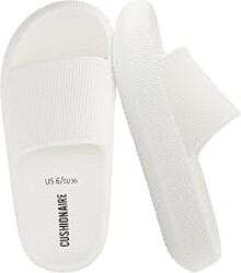 CUSHIONAIRE Feather EVA Slides for Women – Comfortable Slip On Womens Slippers, Indoor Outdoor Shower Shoes, Beach Essential Cloud Slides