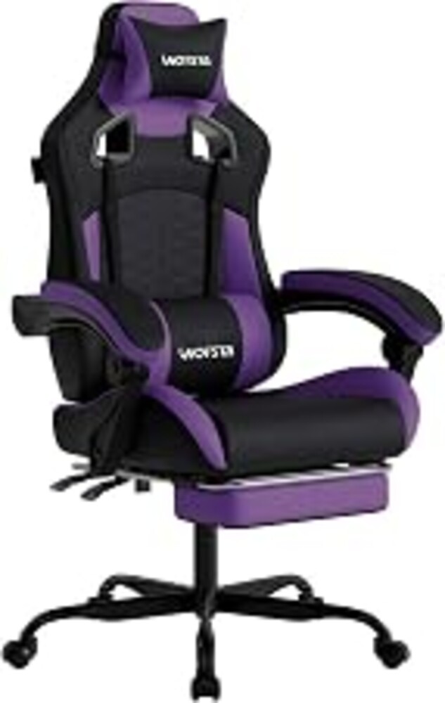 WOTSTA Gaming Chair with Massage,Ergonomic PC Gaming Chair with Footrest Comfortable Headrest and Lumbar Support,High Back Game Chair PVC Leather,300LBS (BlackPurple)