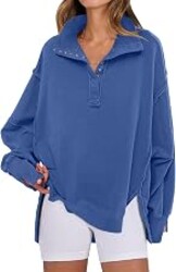 ANRABESS Women's Sweatshirts Oversized Casual Loose Button Up Henley Pullover Top High Low Split 2026 Fall Fashion Outfits