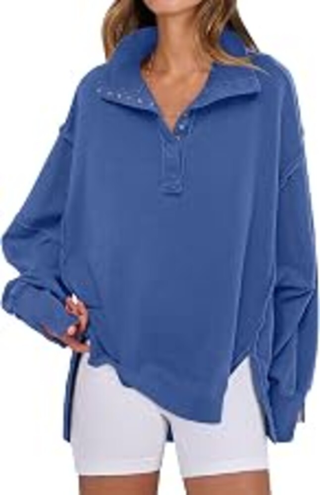 ANRABESS Women's Sweatshirts Oversized Casual Loose Button Up Henley Pullover Top High Low Split 2026 Fall Fashion Outfits