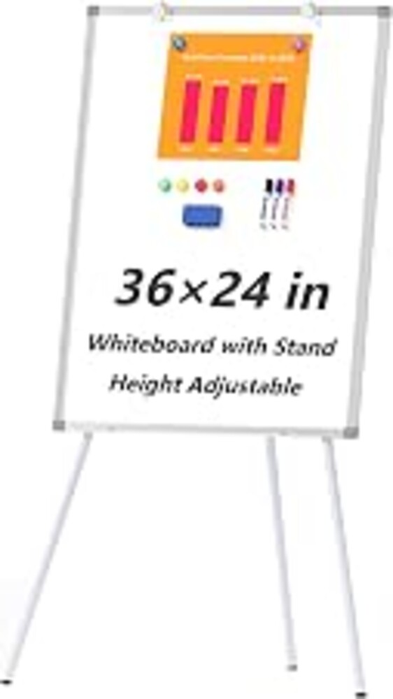 Large Whiteboard Easel with Stand, 36" x 24" Portable Standing Magnetic Dry Erase White Board, 3' x 2' Tripod Height Adjustable Flip Chart Easel for Home Office Classroom School, Silver