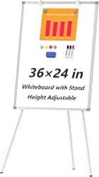 Large Whiteboard Easel with Stand, 36" x 24" Portable Standing Magnetic Dry Erase White Board, 3' x 2' Tripod Height Adjustable Flip Chart Easel for Home Office Classroom School, Silver
