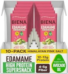 Biena Edamame Beans Snack High Protein Snacks – Healthy Office Snacks For Adults and Kids, 13g of Protein, 130 Low Calorie, Crunchy Edamame, Vegan, Low Carb, Gluten-Free, Himalayan Pink Salt 10 pk