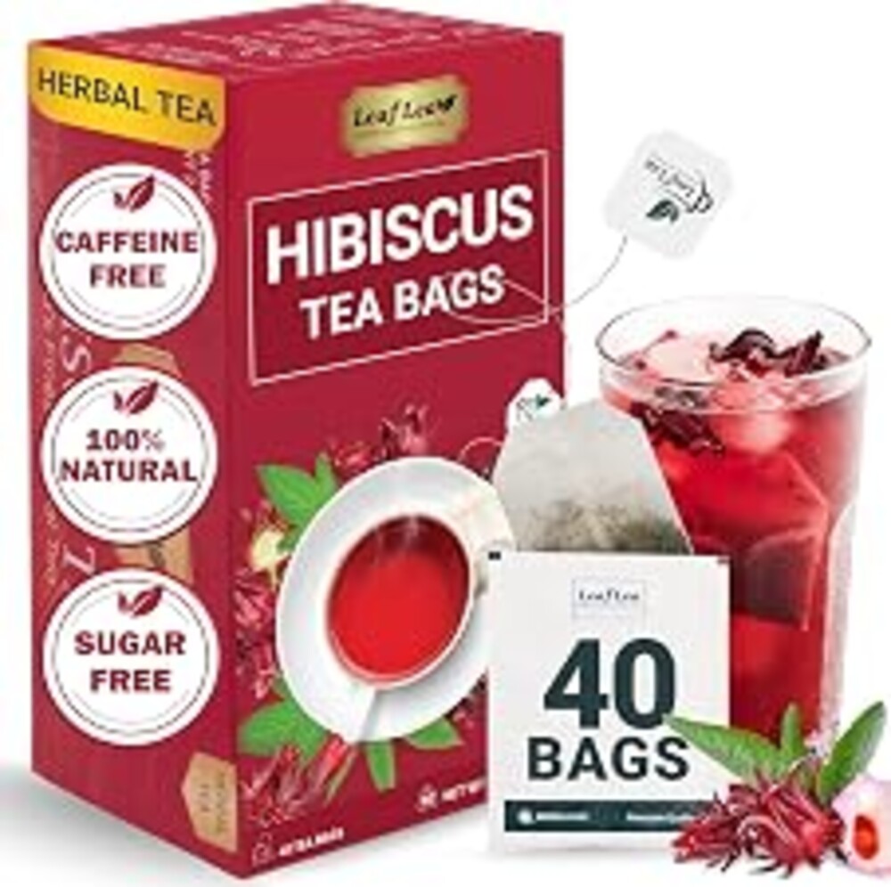 LeafLea 40 Premium Natural Hibiscus Tea Bags, 100% Pure from Hibiscus Flowers, Caffeine-Free Herbal Tea, Hibiscus Flower Tea Rich in Natural Goodness and Flavor, No Sugar, Gluten-Free, Vegan