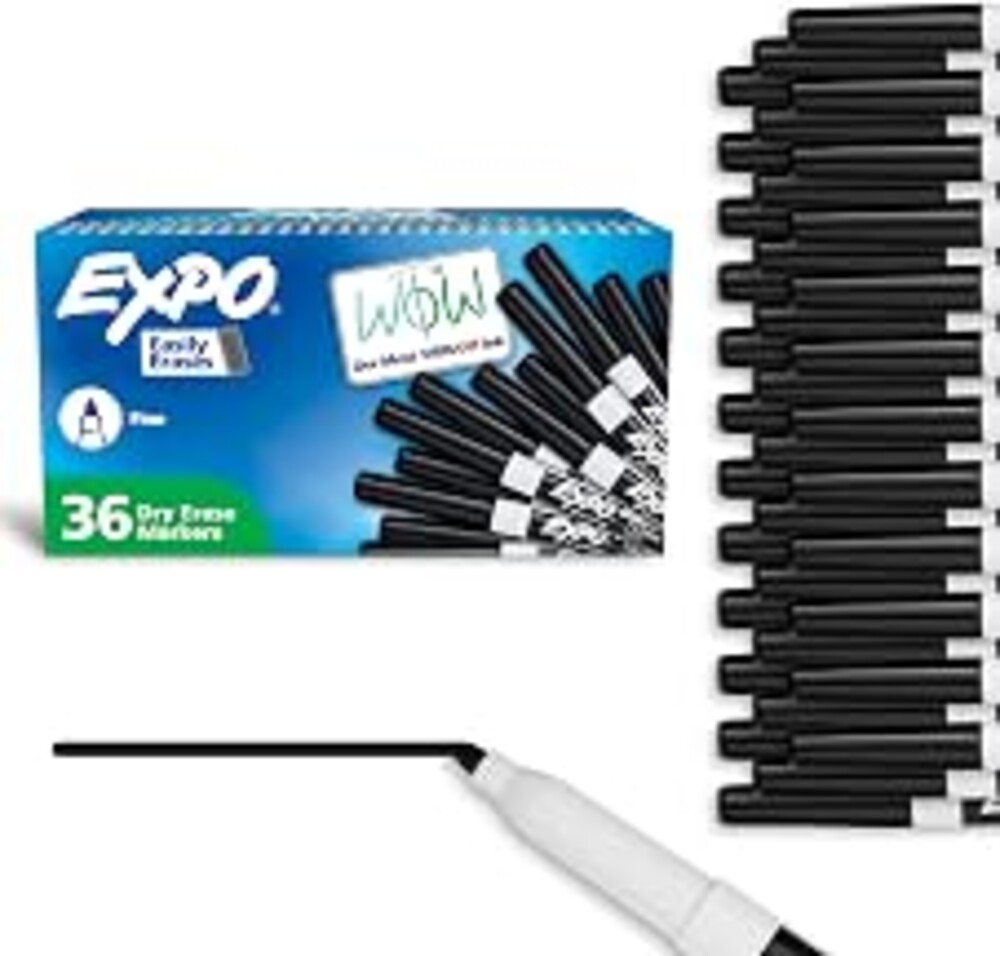 EXPO Dry Erase Markers, Low Odor Ink, Black, Fine Tip, 36 Count - Easily Erases, Ideal for Classroom, Home, Office, Back to School, Teacher Supplies