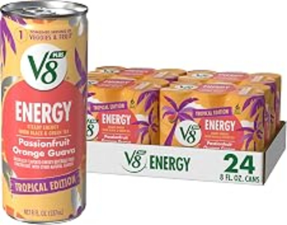 V8 +Energy Passionfruit Orange Guava Juice Energy Drink, 8 fl oz Can (24 Pack)