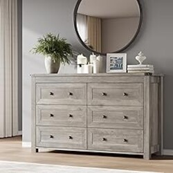 BORNOON 6-Drawer Dresser, Modern Wooden Storage Chest of Drawers, Dresser TV Stand, Wood Drawer Organizer with Metal Handles for Bedroom, Living Room, Hallway