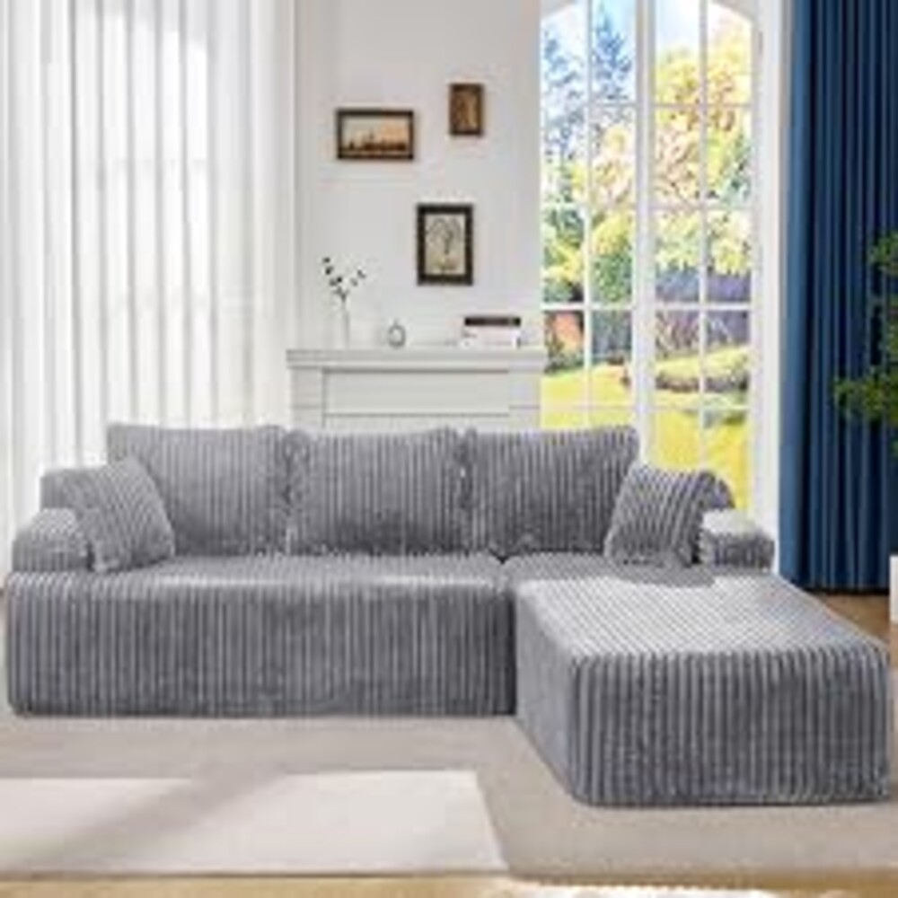 Hobestluk Boneless Couch Modular Sectional Oversized Chaise for Living Room | 108" Right Facing Chaise Pale Gray,Memory Foam,Removable Cover,No Assemble,Chaise Lounge Indoor,Living Room Furniture