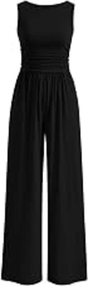 PRETTYGARDEN One Piece Jumpsuits for Women Dressy Casual Sleeveless Crewneck Wide Leg Rompers Jumpers Vacation Summer Outfits
