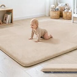 PAPAMAT 1.3" Thick Baby Floor Play Mat 79x158, Basic Padded Foam Mat for Tummy Time Crawling, Non Slip Cushioned for Babies Toddlers Infants Kids (Beige)