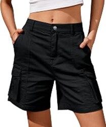 IVIR Bermuda Shorts for Women Cargo Shorts Knee Length 6 Pockets Elastic Waist Long Shorts for Summer Casual