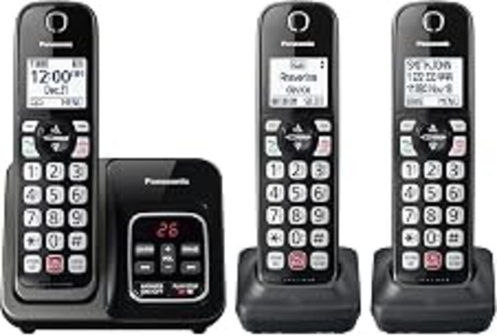 Panasonic Cordless Phone with Answering Machine, Advanced Call Block, Bilingual Caller ID and High-Contrast Display, Expandable System with 3 Handset Cordless Telephones - KX-TGD833M (Metallic Black)