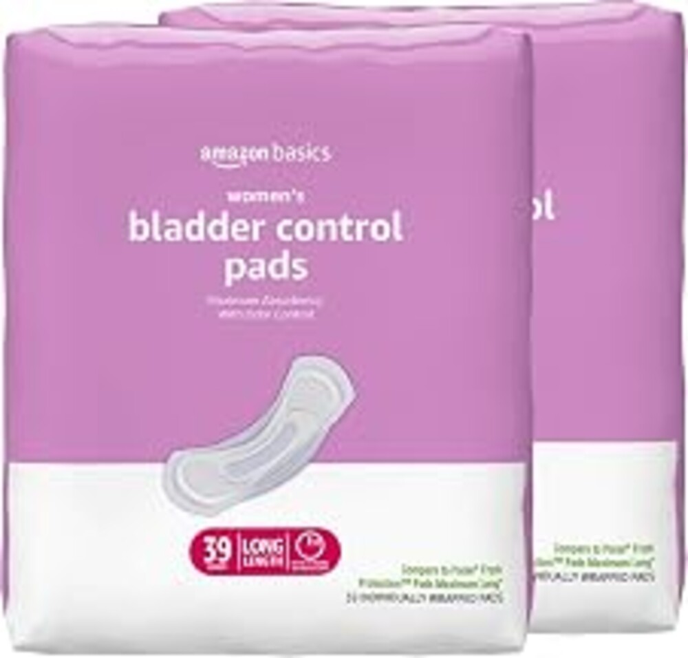 Amazon Basics Incontinence Pads for Women, Postpartum, Long, Maximum Absorbency, Bladder Control, Unscented, 78 Count (2 Packs of 39)