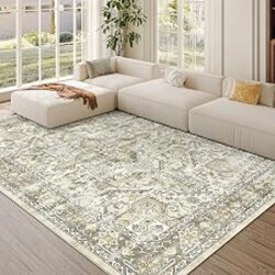 zesthome 5x7 Area Rugs - Ultra-Thin Washble Rug, Stain Resistant Anti Slip Backing Rugs for Living Room,Bedroom, Vintage Home Decor Area Rug (Beige/Brown,5'x7')