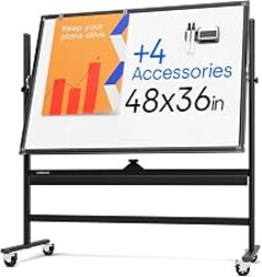 Rolling Dry Erase Board 48 x 36 - Large Portable Magnetic Whiteboard with Stand - Double Sided Easel Style Whiteboard with Wheels - Mobile Standing White Board for Office, Classroom & Home