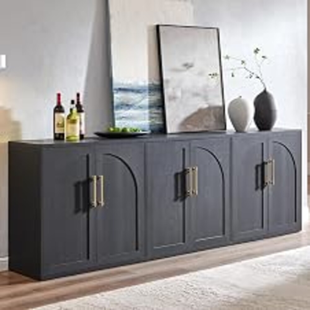 ACCOHOHO Arched Door Sideboard Buffet Cabinet Set of 3, Accent Cabinet with Adjustable Shelf, Wood Modular Credenza Storage Cabinet for Dining Room, Living Room, Entryway, Black