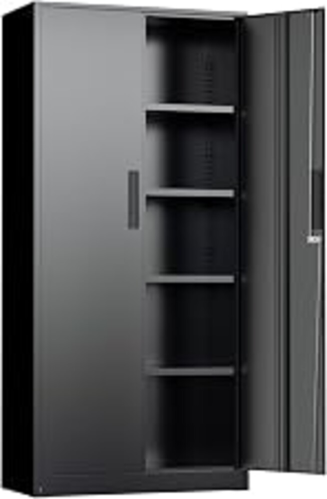 INTERGREAT Black Metal Storage Cabinet, 72" Locking Steel Cabinets with 2 Door and 4 Adjustable Shelves, Tall Metal Cabinet for Home Office, Garage, Warehouse