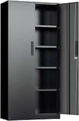INTERGREAT Black Metal Storage Cabinet, 72" Locking Steel Cabinets with 2 Door and 4 Adjustable Shelves, Tall Metal Cabinet for Home Office, Garage, Warehouse