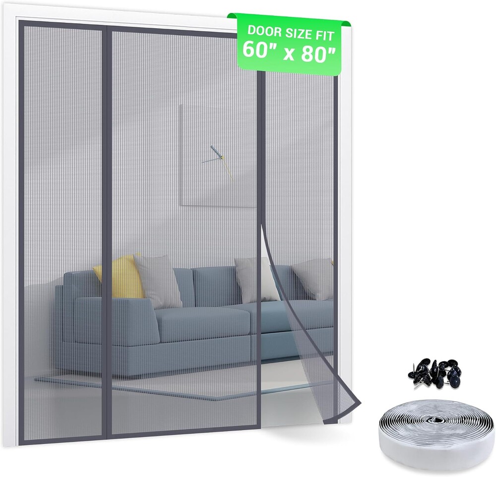 TheFitLife Fiberglass Magnetic Screen Door - Heavy Duty Mesh with Full Frame Hook and Loop Powerful Magnets That Closure Automatically, Door Screen Mesh Net