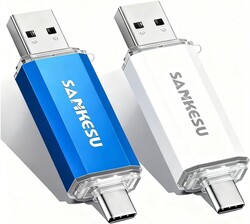 2-Pack 128GB USB C Flash Drive, 2-in-1 OTG Dual USB-A & Type-C Memory Stick, Plug and Play Thumb Drive for iPhone 15/16/17, Android, Tablet, Laptop, PC (Silver/Blue)