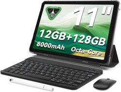 Tablet 11 inch Android 15 Tablets | Octa-core | 12GB RAM+128GB ROM | 8000mAh Tablet with Keyboard | Mouse | Case | Dual Band WiFi | BT 5.0 | GPS | 13 MP Dual Camera (Blue with Keyboard) (Black)