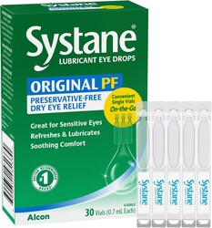 Systane Original Preservative-Free Lubricating Eye Drops for Sensitive Eyes, 30 Ct, Single Use Vials, Soothing Comfort, Sensitive, Dry Eye Relief, Refresh & Lubricate for On-The-Go Dry Eye Relief