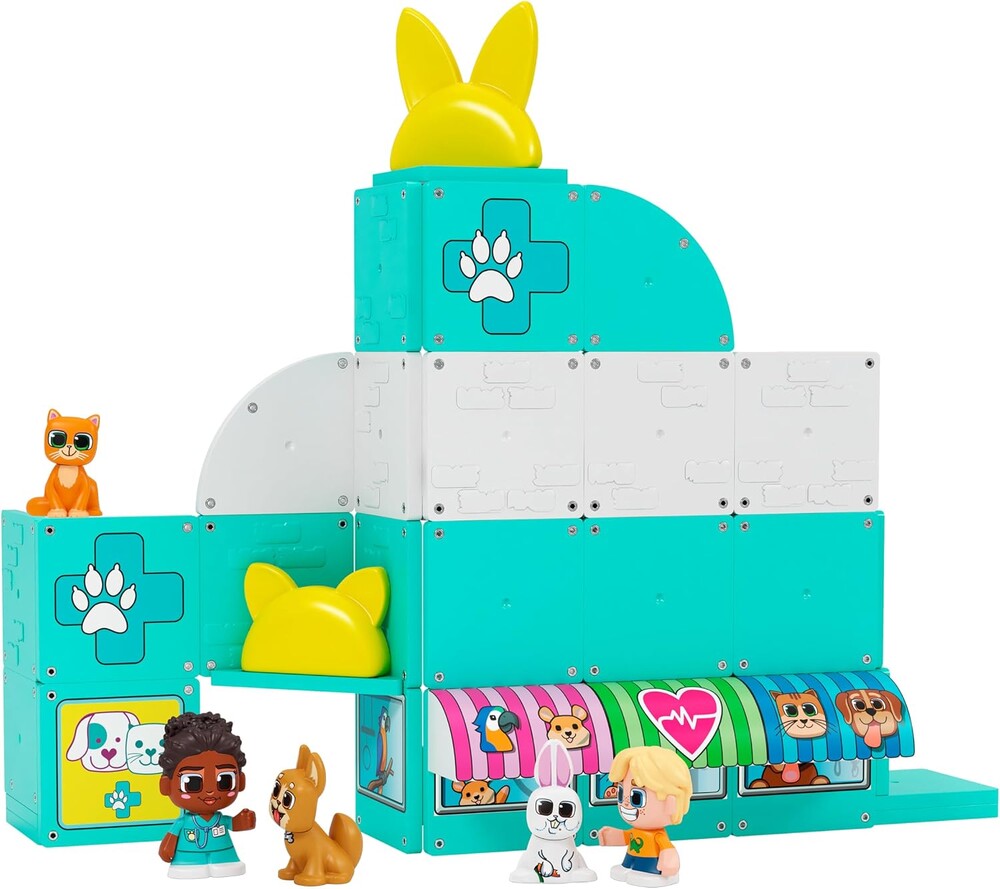 Tile Town Pet Vet Magnetic Tiles Set, 48 Piece Magnet Tiles for Kids with Sound and Lights, Innovative Action Play Kids Magnetic Tile Toys, Ages 3-6