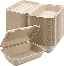 50-pack To go containers - Biodegradable To Go Food Containers (9.5 x 6.5 in) within 90 days, Disposable Eco-Friendly Biodegradable Bamboo take out food containers