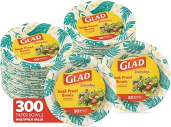 Glad Soak-Proof Palm Leaves Paper Bowls, Heavy-Duty Round Disposable Bowls for Soup, Salad and Snacks, Cut-Resistant and Microwave Safe for Daily Meals, Picnics and Parties, 16 Oz, 50 Count - 6 Pack