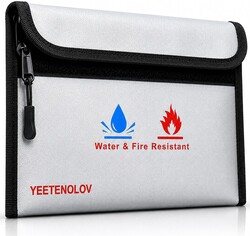 Small Fireproof Money Bag, 9 x 7 Inch Water-Resistant Cash Pouch with Zipper and Hook-and-Loop Flap for Passport, Cards, Jewelry, Keys and Valuables, Silver