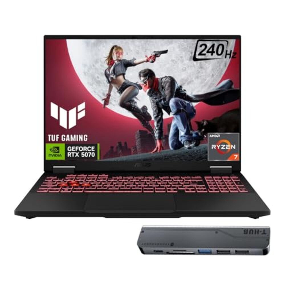 ASUS TUF A18 RTX 5070 Gaming Laptop, 18" WQXGA 240Hz Display, AMD Ryzen 7 260, 64GB RAM, 2TB SSD, RGB Backlit KB, Bundle with Thunderobot 7-in-1 USB-C Hub, Holiday Edition, Grey, Win 11 Pro