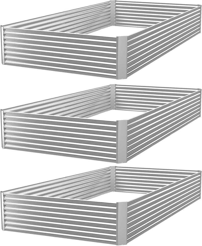 3pcs Galvanized Raised Garden Bed Outdoor,Above Ground Garden Bed for Vegetable,Metal Raised Beds for Flower,Steel Raised Beds for Gardening - 4x2ft