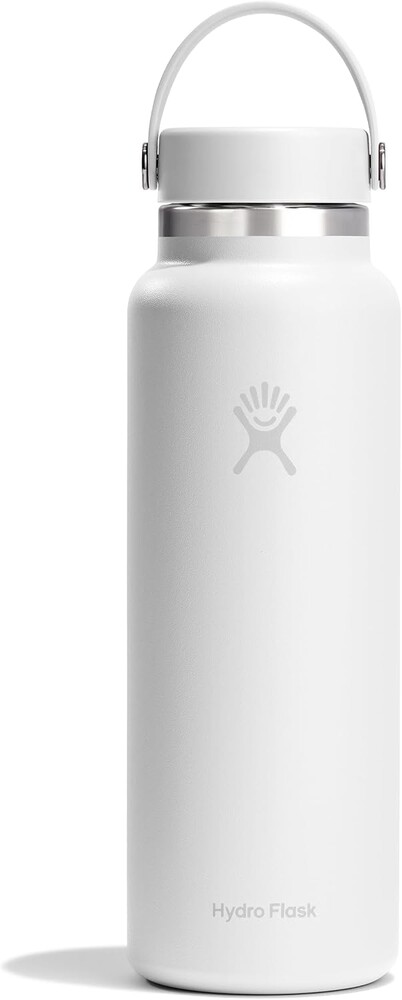 Hydro Flask Water Bottle - Insulated Stainless Steel - Wide Mouth Flex Lid, Non Spill, Leakproof and Refillable in 40 Oz Tonal White